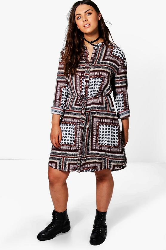 Plus Lydia Paisley Print Tie Waist Shirt Dress